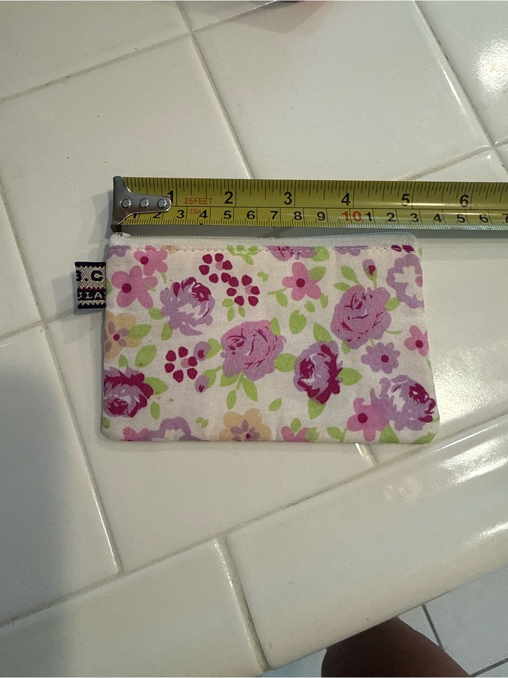 Floral Cotton Zipper Pouch - Pink & Green